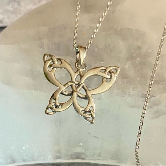 Celtic Butterfly With Triquetras Sterling Silver Necklace - Picture 2 of 4
